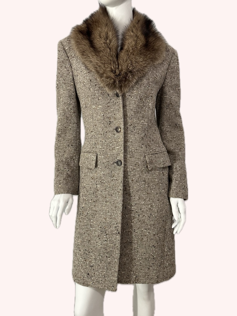 CELINE-Era $2895 Michael Kors Collection Runway Donegal Tweed & Fox Fur Coat 8